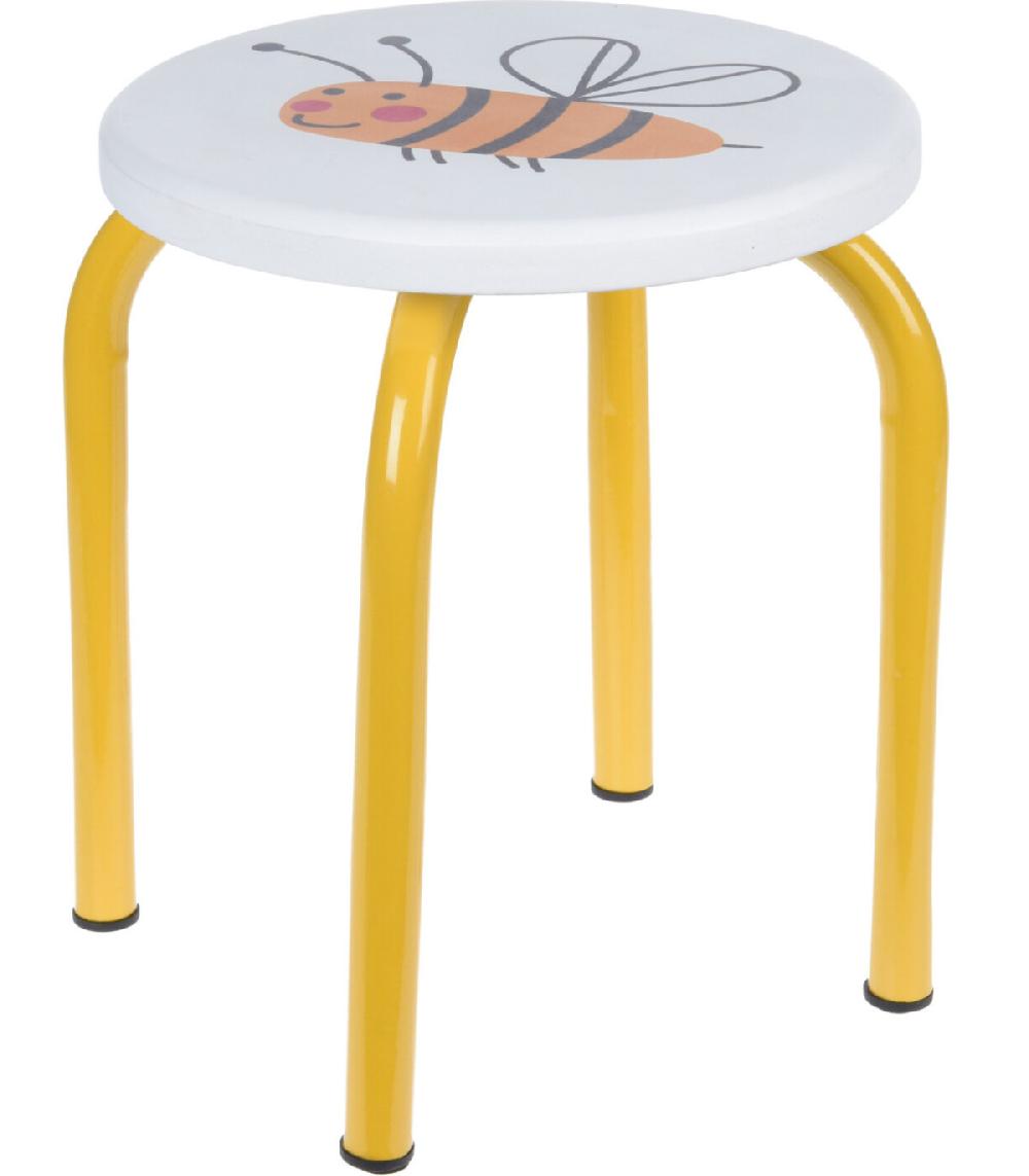 Wadiga Set De 3 Tabourets Enfants Métal Jaunet Et Bois Blanc - 23x23x27cm