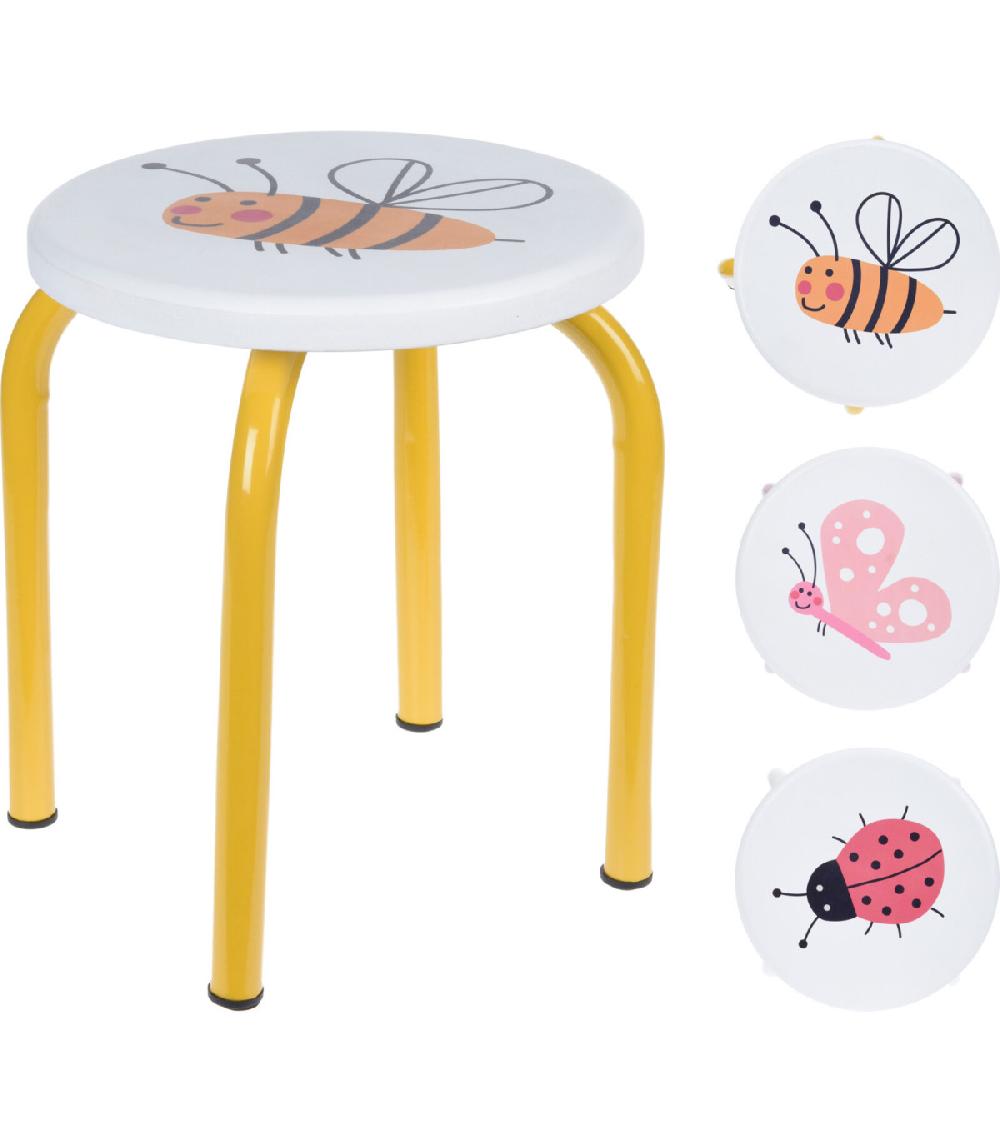 wadiga Set de 3 tabourets enfants métal jaunet et bois blanc - 23x23x27cm