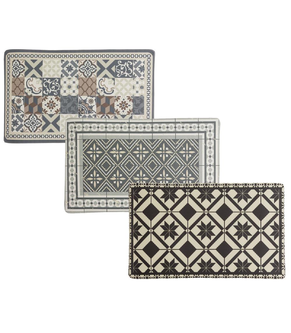wadiga Set de 3 tapis de cuisine ergonomiques carreaux de ciment - 45x75cm
