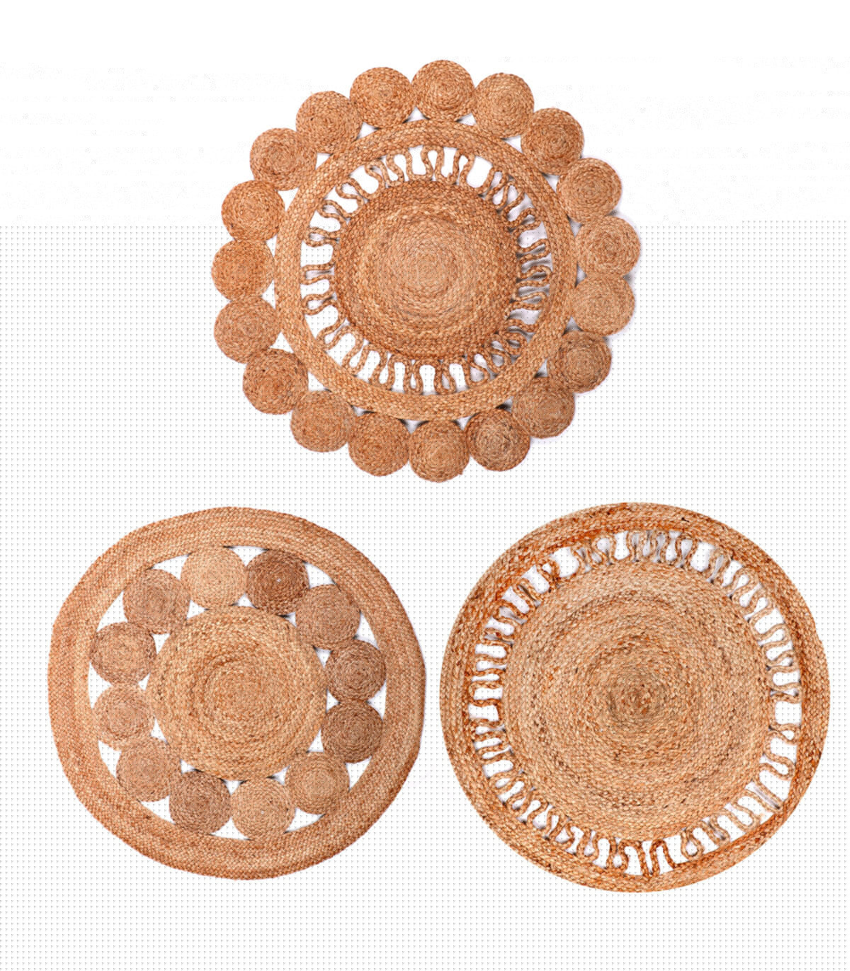wadiga Set de 3 tapis ronds tressés en jute - Diamètre 90cm