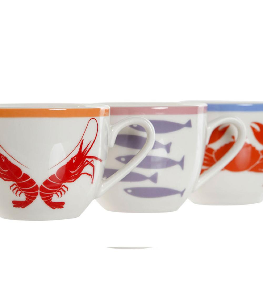 Wadiga Set De 3 Tasses à Café En Porcelaine Motif Marin 90ml