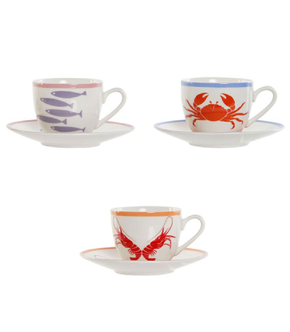 wadiga Set de 3 tasses à café en porcelaine motif marin 90ml