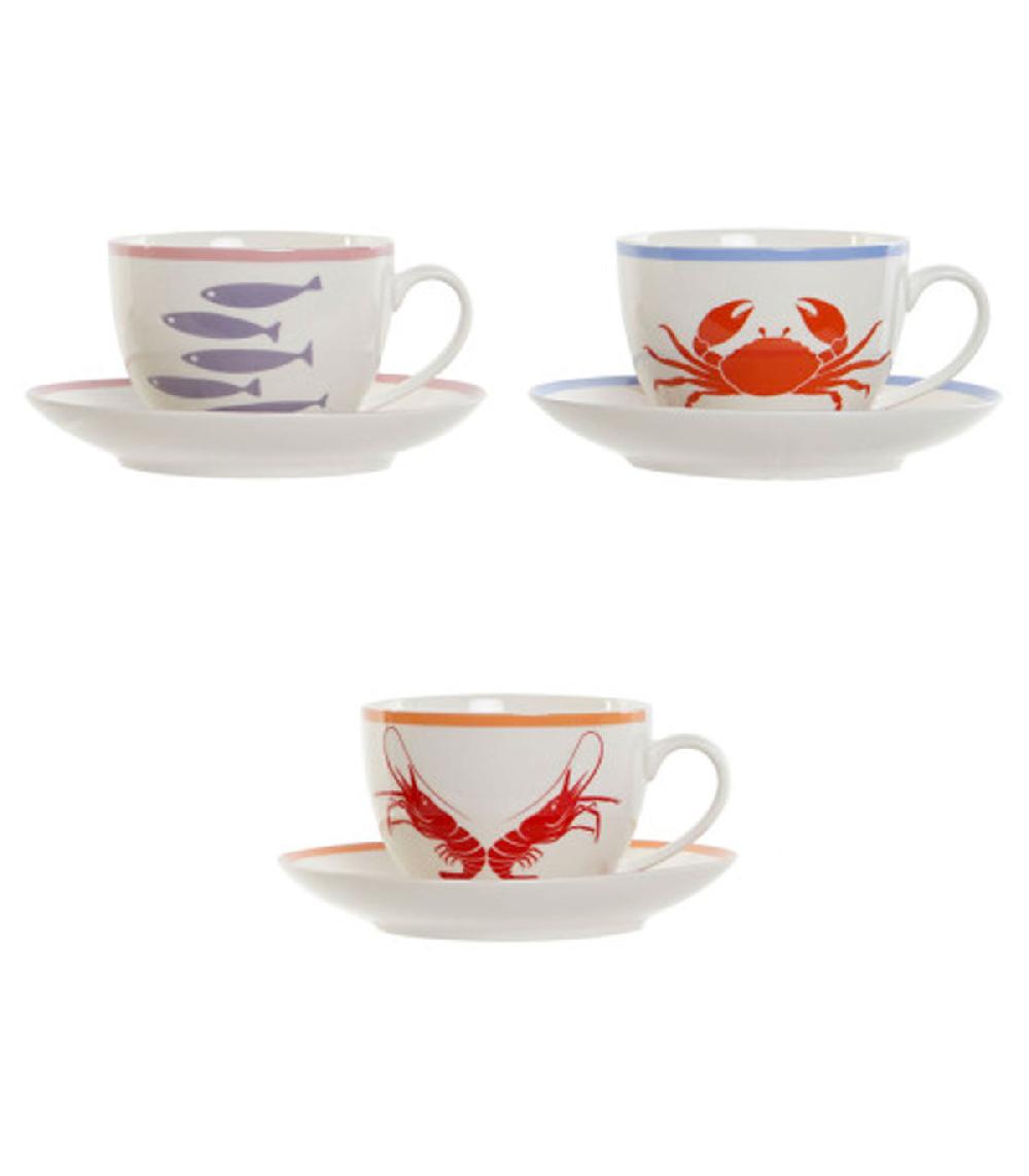 wadiga Set de 3 tasses en porcelaine motif marin 220ml