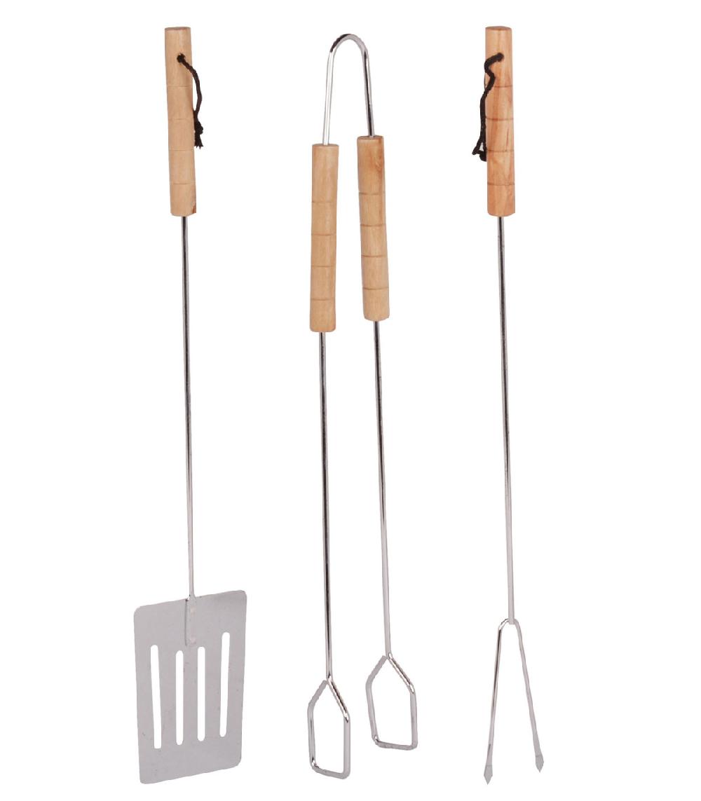 wadiga Set de 3 Ustensiles pour Barbecue Acier et Bois