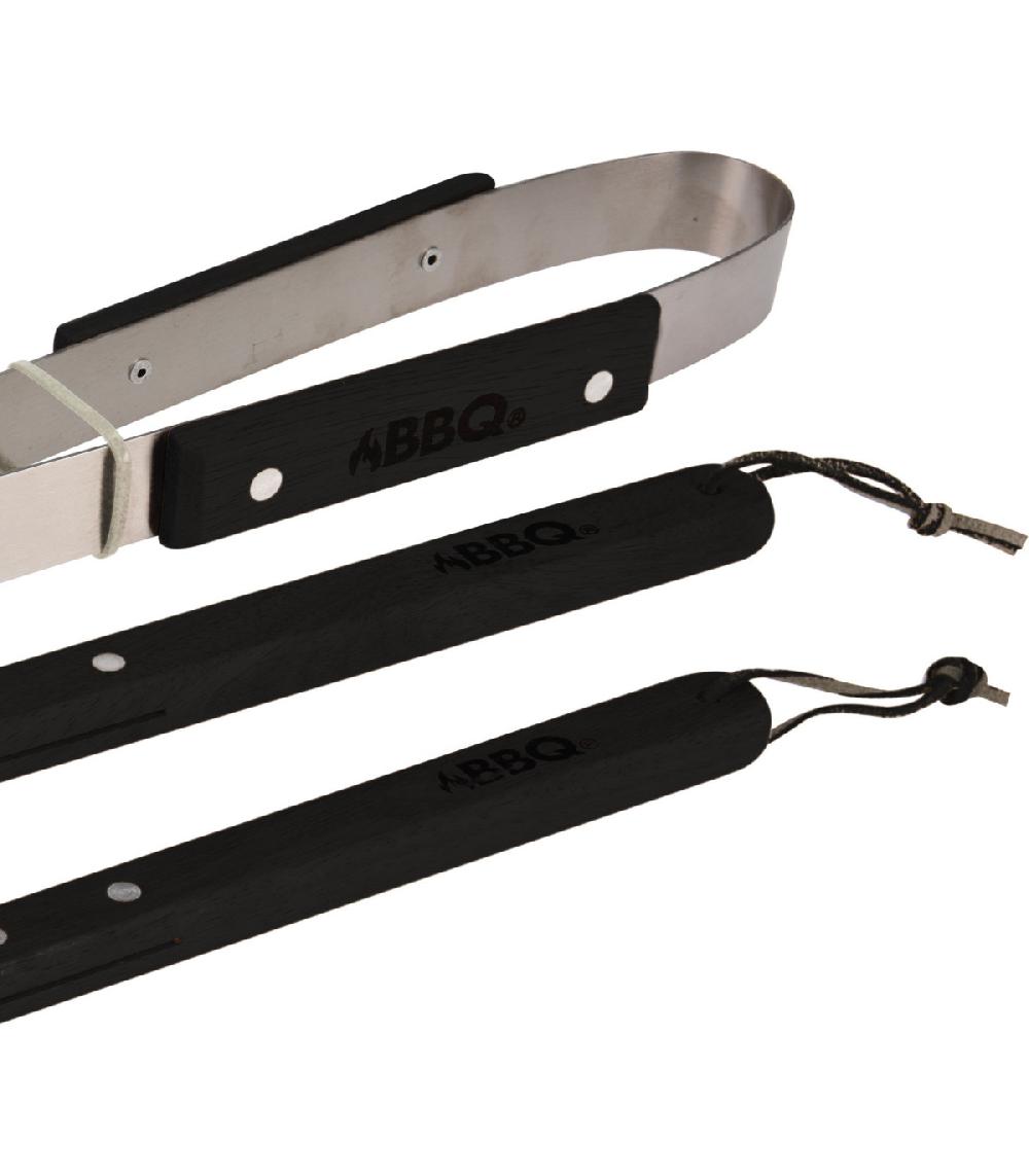Wadiga Set De 3 Ustensiles Pour Barbecue Inox Et Bois Noir