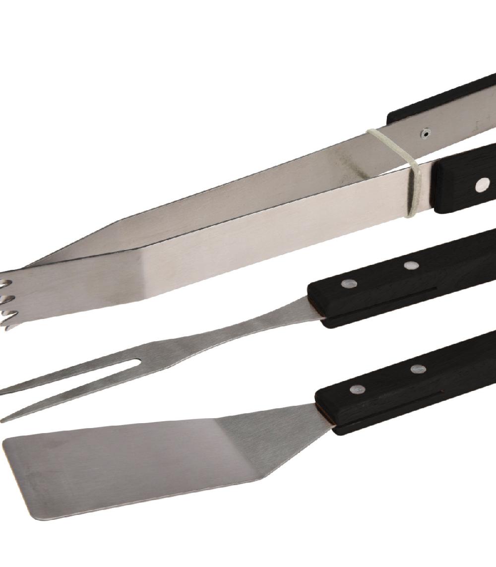 Wadiga Set De 3 Ustensiles Pour Barbecue Inox Et Bois Noir