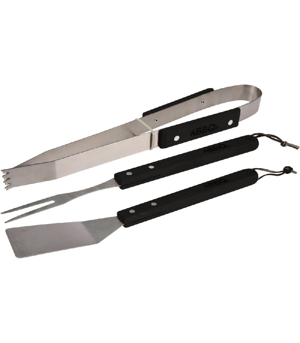 wadiga Set de 3 ustensiles pour barbecue inox et bois noir