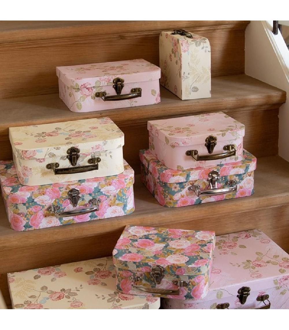 Wadiga Set De 3 Valises De Rangement Décoratives En Carton Fleuri 30x22x10cm