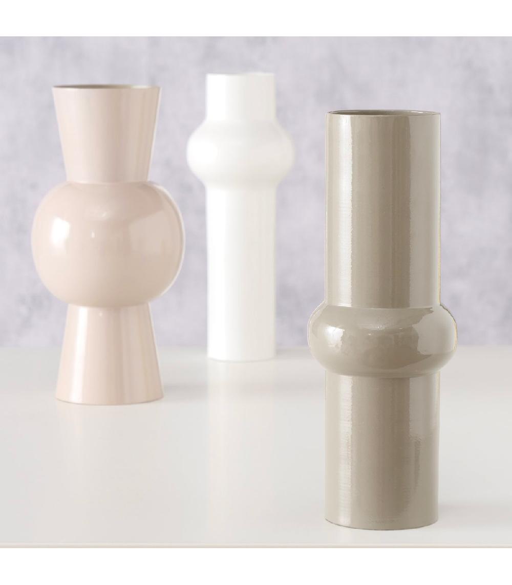 Wadiga Set De 3 Vases Design En Fer émaillé Blanc Et Beige