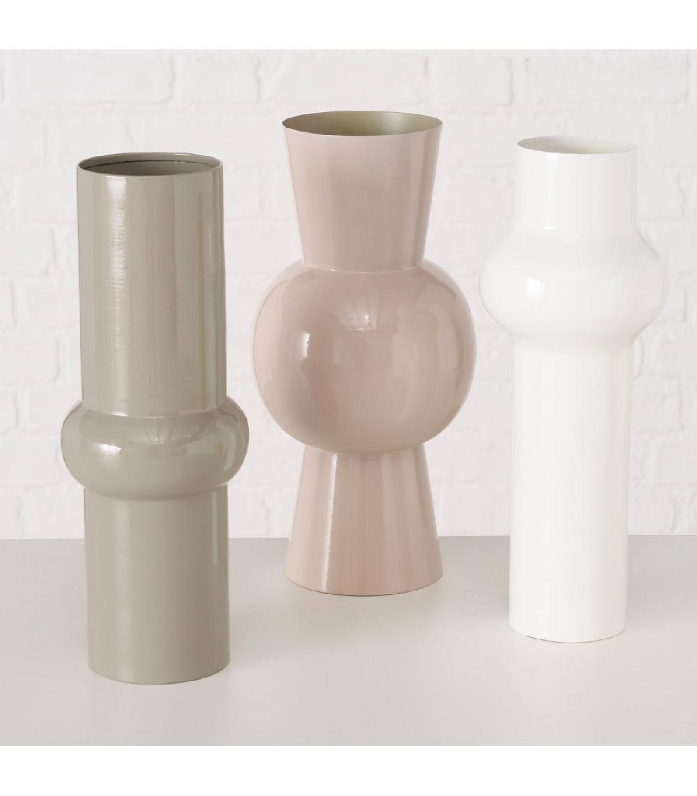 Wadiga Set De 3 Vases Design En Fer émaillé Blanc Et Beige