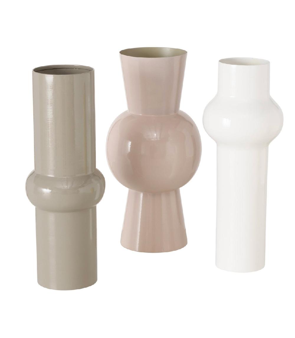 wadiga Set de 3 vases design en fer émaillé blanc et beige