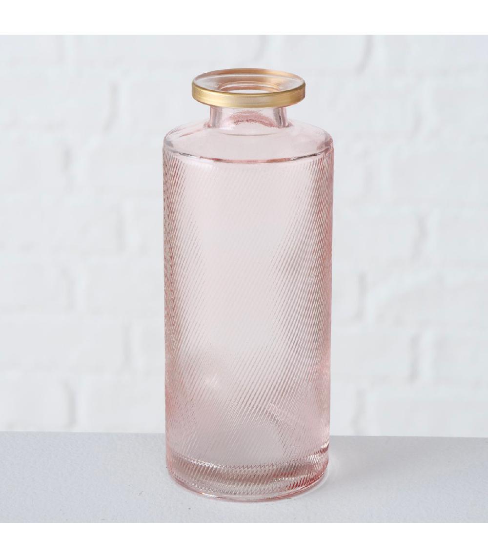 Wadiga Set De 3 Vases Soliflores En Verre Taillé Rose Et Doré 5x5x13cm