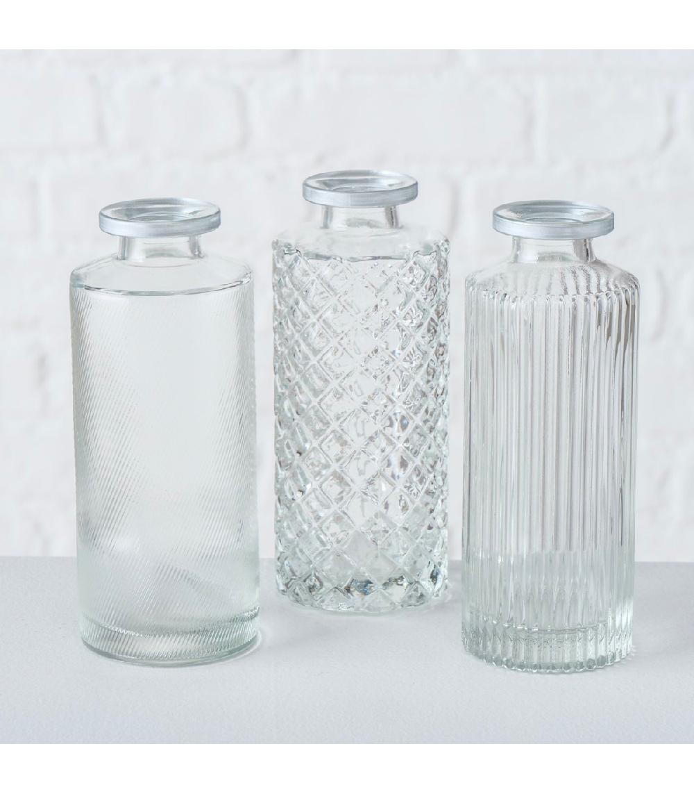 Wadiga Set De 3 Vases Soliflores En Verre Taillé Transparent 5x5x13cm