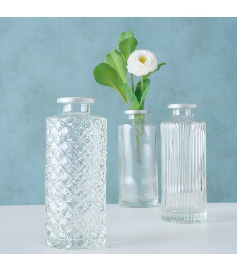Wadiga Set De 3 Vases Soliflores En Verre Taillé Transparent 5x5x13cm