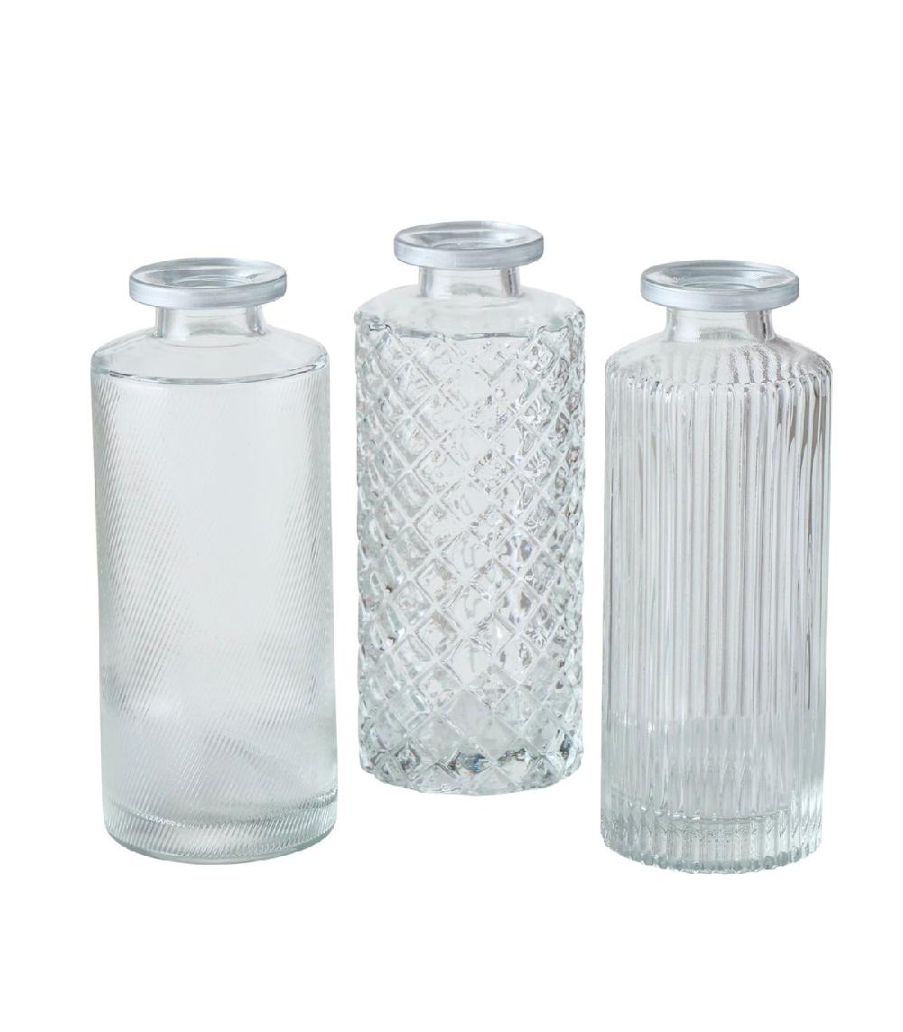 wadiga Set de 3 vases soliflores en verre taillé transparent 5x5x13cm