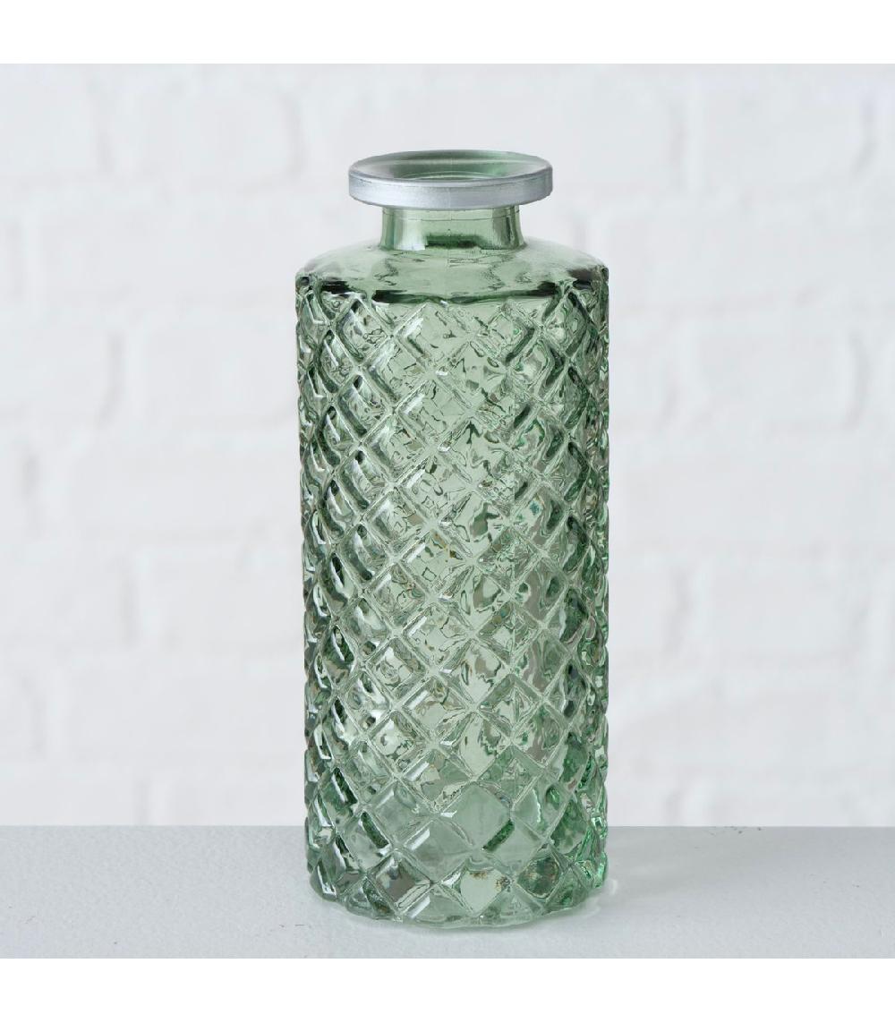 Wadiga Set De 3 Vases Soliflores En Verre Taillé Vert Et Argenté 5x5x13cm