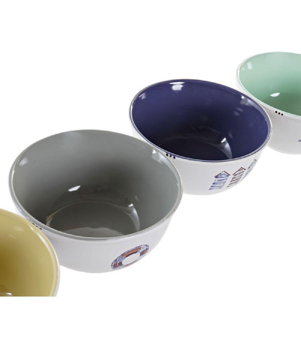Wadiga Set De 4 Bols Céramique Bord De Mer 14x14x6.5cm