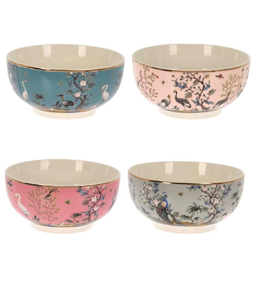 wadiga Set de 4 bols en porcelaine fleurs et oiseaux