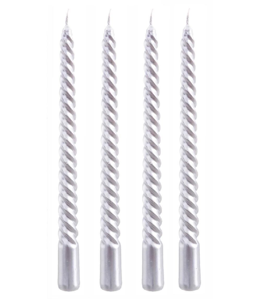 wadiga Set de 4 bougies de Noël torsadées argentées - 20cm