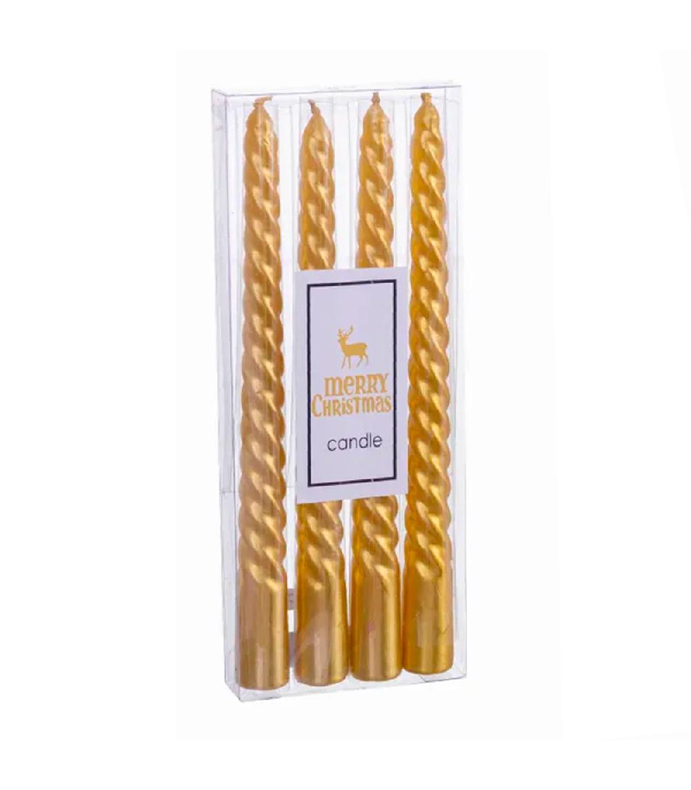 Wadiga Set De 4 Bougies De Noël Torsadées Dorées 20cm