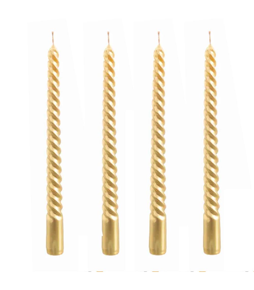 wadiga Set de 4 bougies de Noël torsadées dorées 20cm