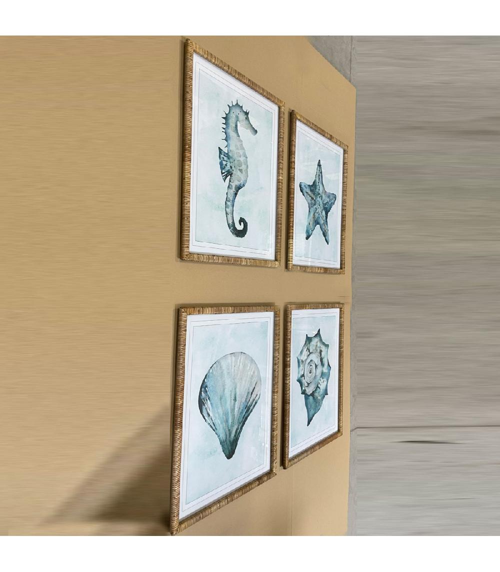 Wadiga Set De 4 Cadres Décoratifs Poissons Et Crustacés 55x2.5x70cm