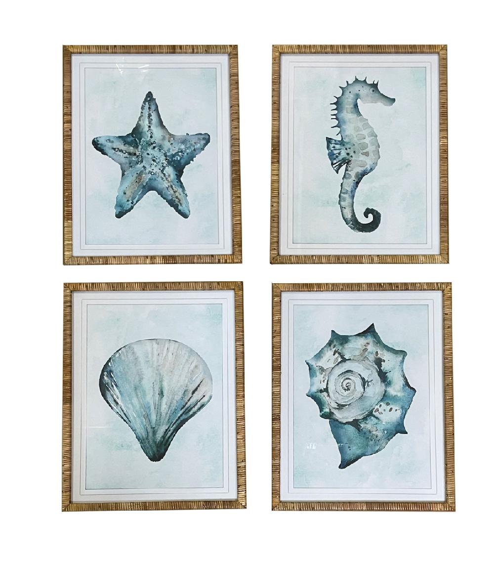 wadiga Set de 4 cadres décoratifs poissons et crustacés 55x2.5x70cm