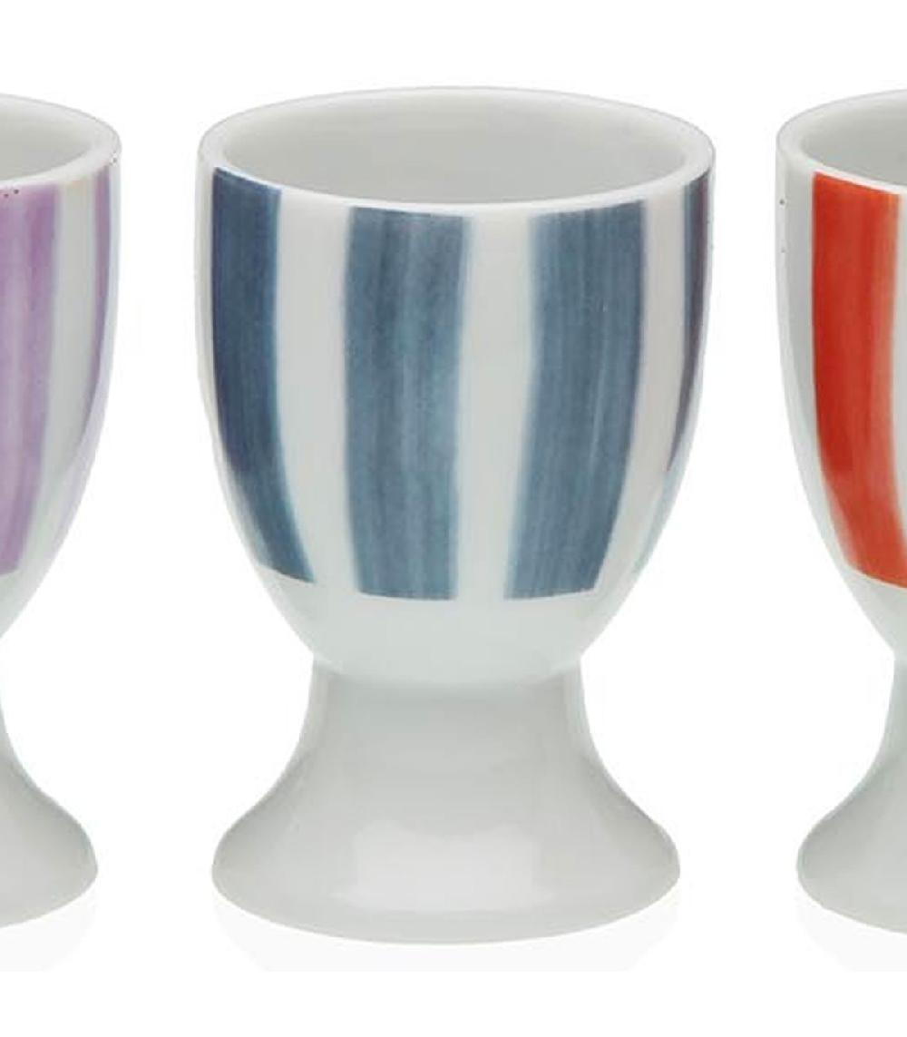 Wadiga Set De 4 Coquetiers En Porcelaine Blanche Avec Rayures 4.5x4.5x6.5cm