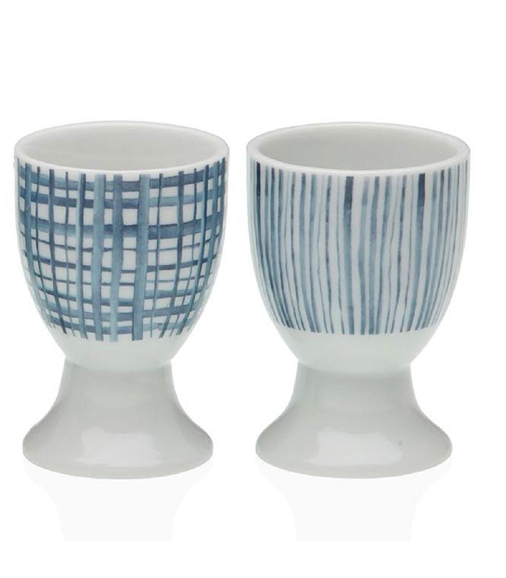 Wadiga Set De 4 Coquetiers En Porcelaine Blanche Et Bleue 4.5x4.5x6.5cm