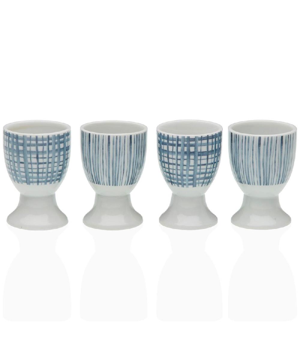 wadiga Set de 4 coquetiers en porcelaine blanche et bleue 4.5x4.5x6.5cm