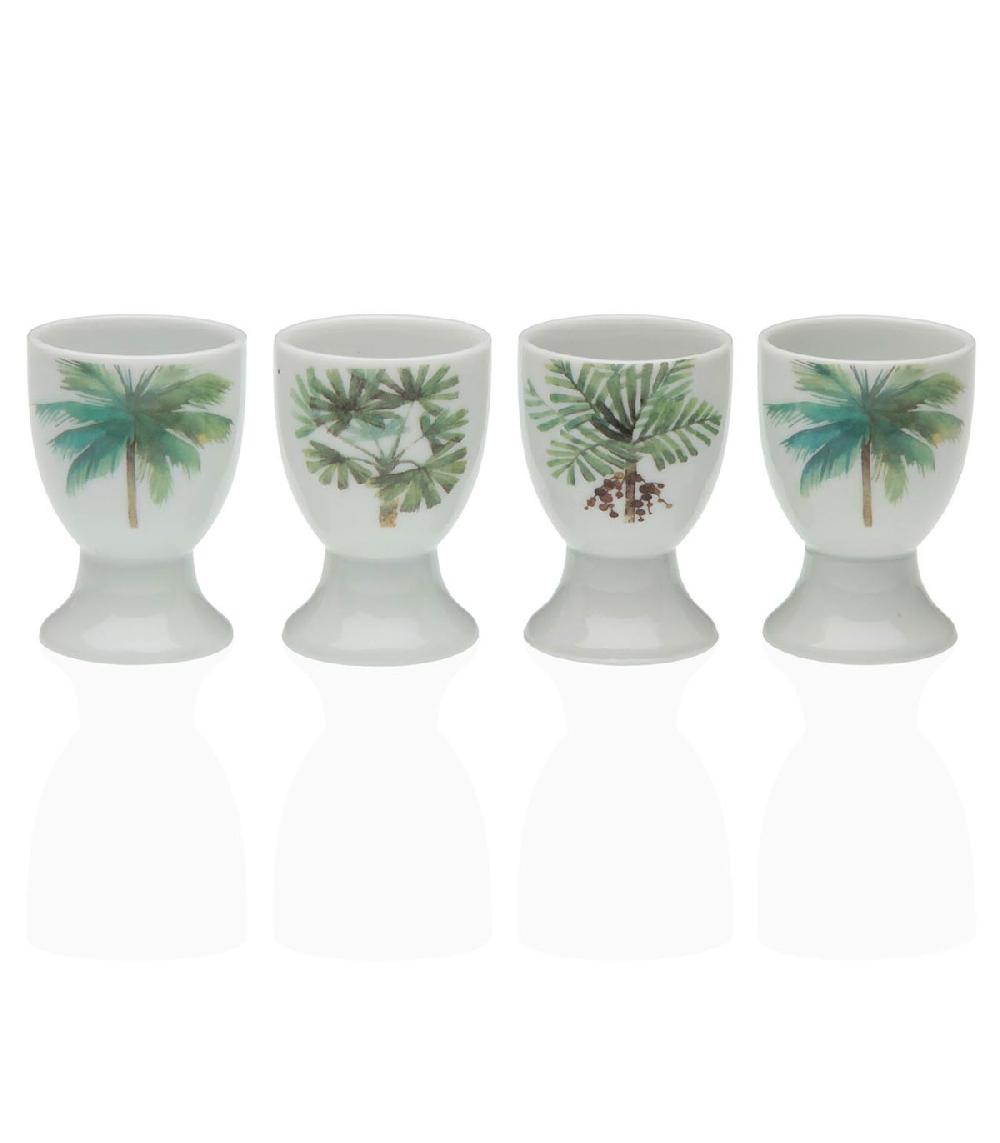 wadiga Set de 4 coquetiers en porcelaine blanche motifs palmiers 4.5x4.5x6.5cm