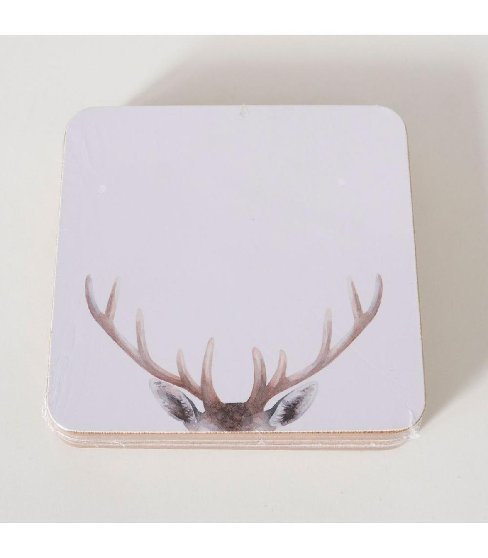 Wadiga Set De 4 Dessous De Verres Carrés Motifs Cerfs 10.5x10.5x1.5cm