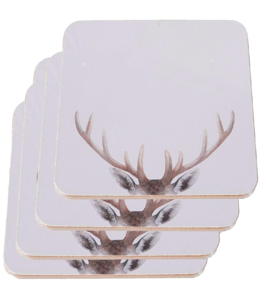 wadiga Set de 4 dessous de verres carrés motifs cerfs 10.5x10.5x1.5cm