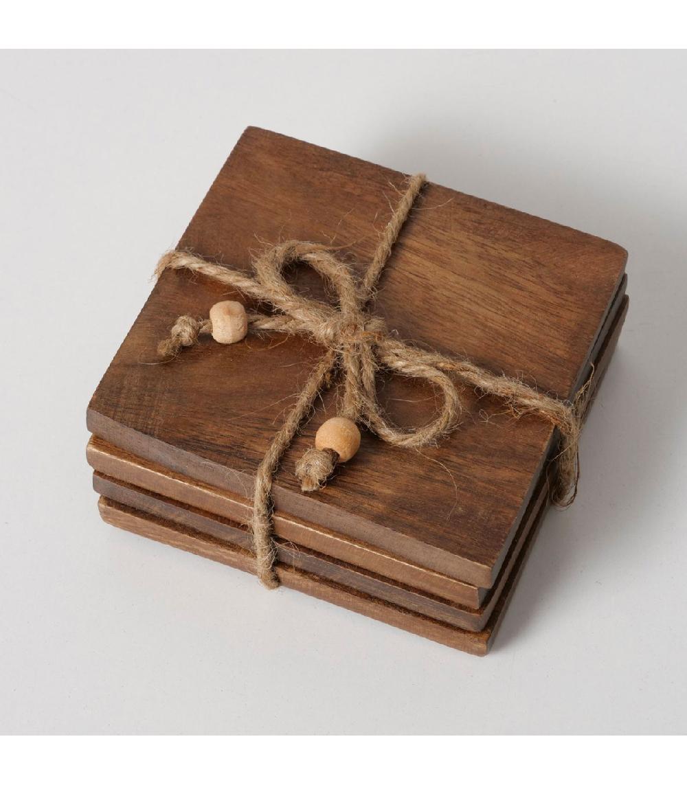 Wadiga Set De 4 Dessous De Verres En Bois De Manguier 10x10x1cm