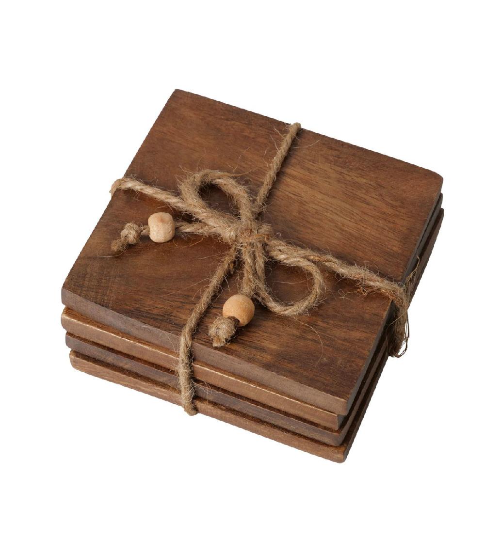 wadiga Set de 4 dessous de verres en bois de manguier 10x10x1cm