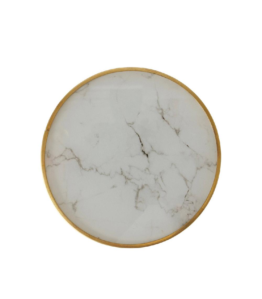 Wadiga Set De 4 Dessous De Verres Marbré Blanc Et Doré 10cm