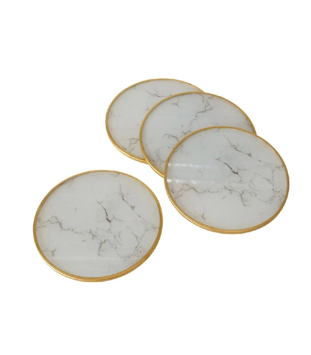 wadiga Set de 4 dessous de verres marbré blanc et doré 10cm