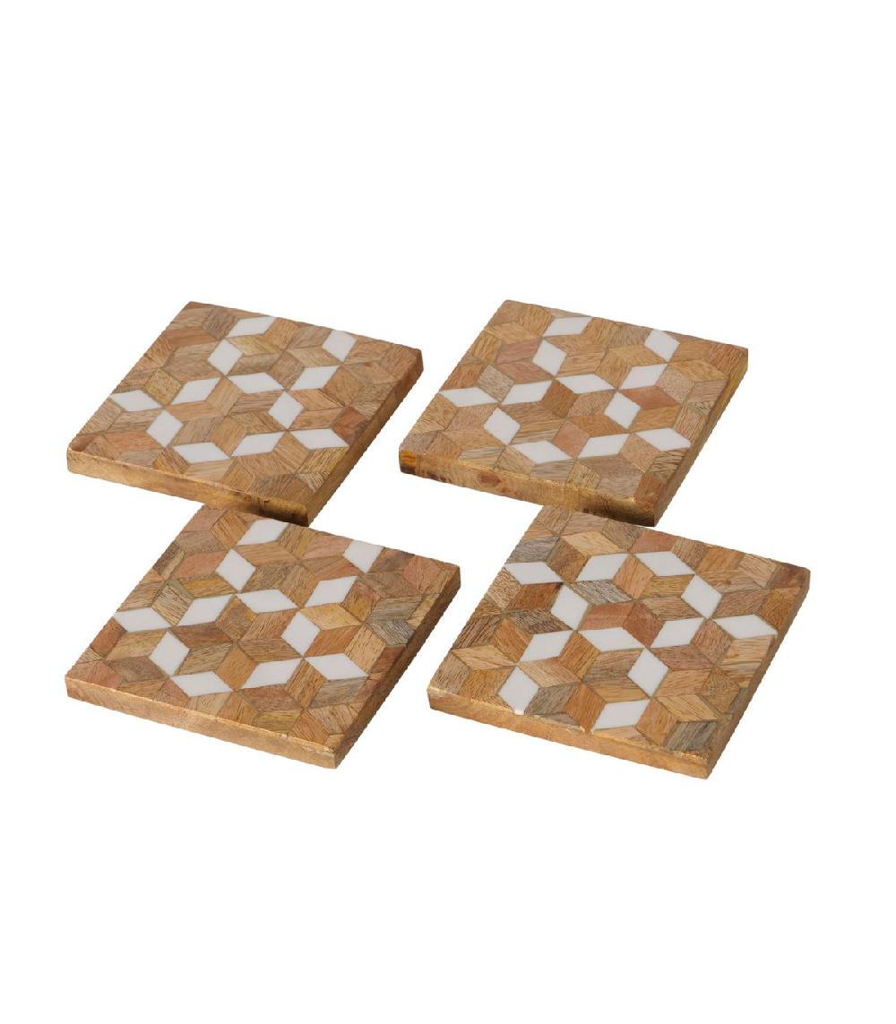wadiga Set de 4 dessous de verres mosaïques en bois d'acacia et résine 10x10x2cm