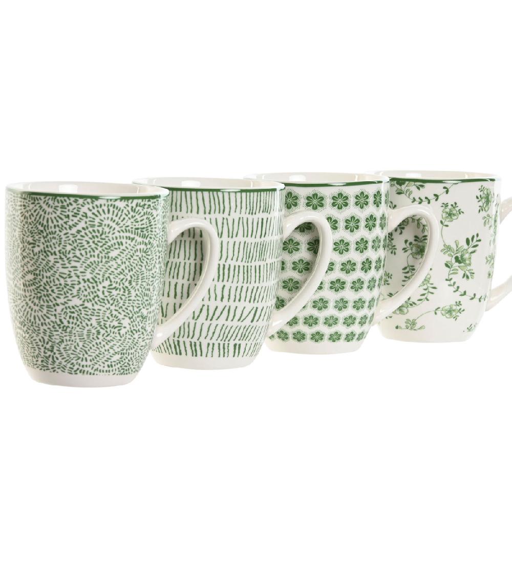 Wadiga Set De 4 Mugs En Porcelaine Vert Et Blanc 12x9x10.5cm