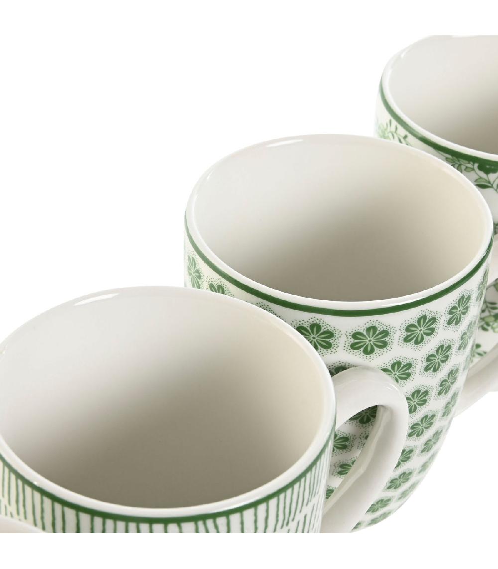 Wadiga Set De 4 Mugs En Porcelaine Vert Et Blanc 12x9x10.5cm