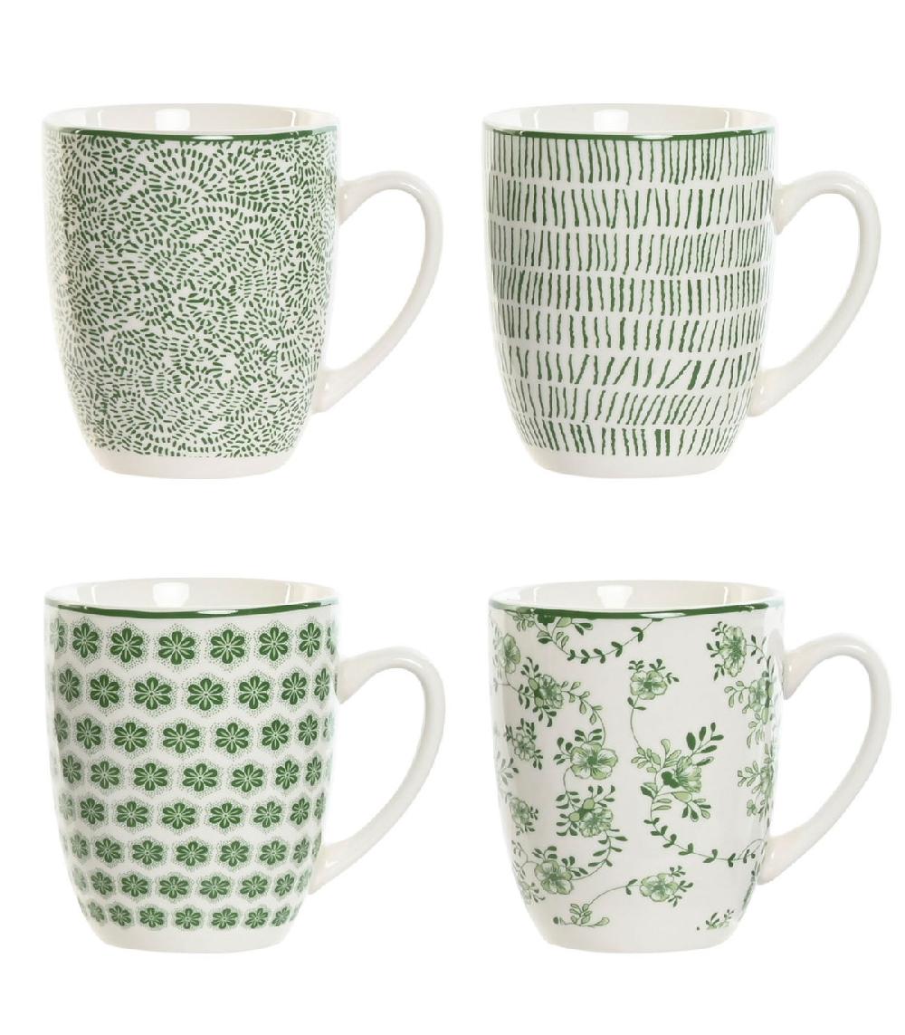 wadiga Set de 4 mugs en porcelaine vert et blanc 12x9x10.5cm