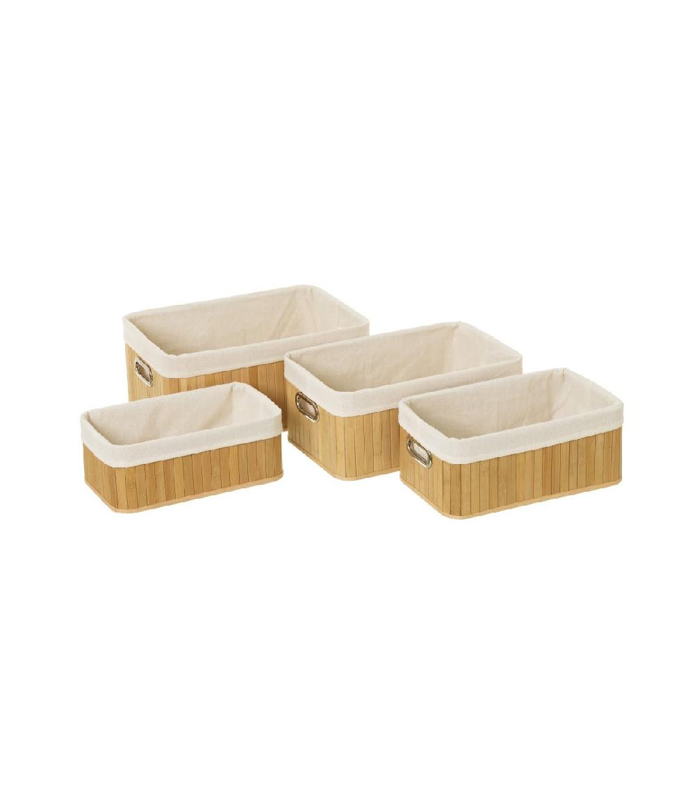 Wadiga Set De 4 Paniers De Rangement Pour Salle De Bain Bambou - 41x28x18cm