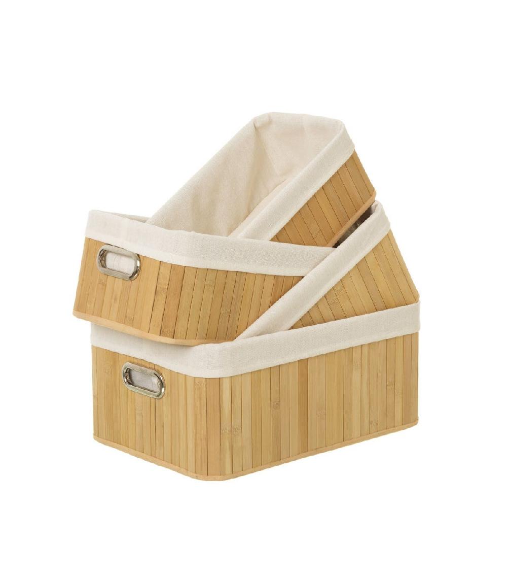 wadiga Set de 4 paniers de rangement pour salle de bain bambou - 41x28x18cm