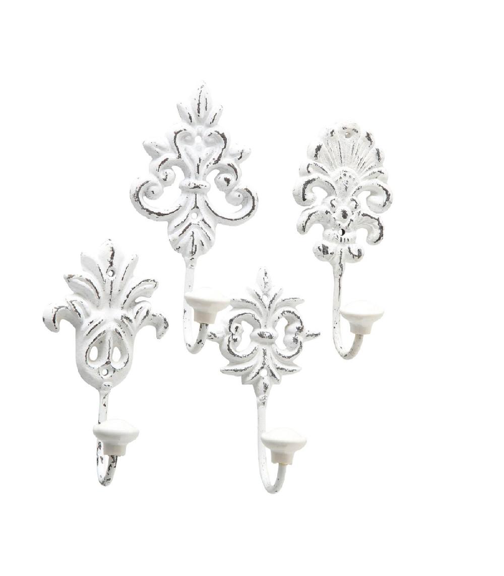 wadiga Set de 4 patères vieillies en métal blanchi et céramique