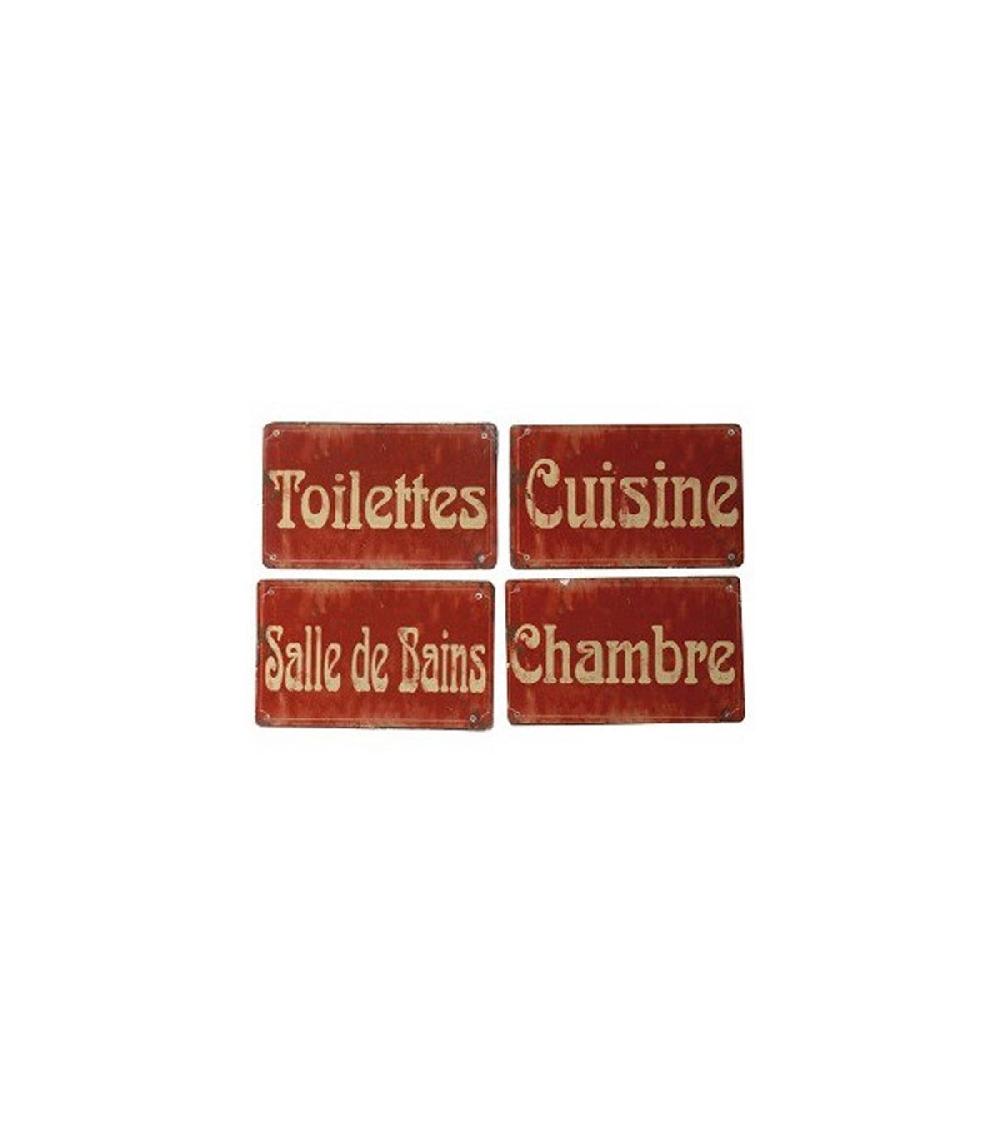 wadiga Set de 4 Plaques de Porte Métal Rouge Toilettes Chambre Salle de Bain Cuisine