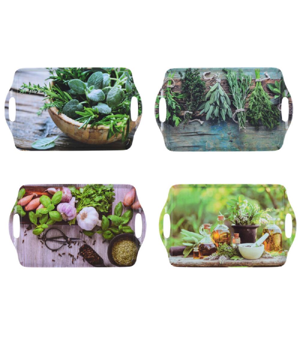 wadiga Set de 4 plateaux de service motif jardin et potager 38x23cm