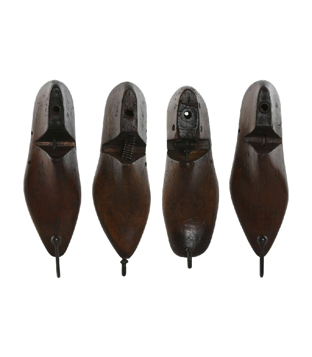 wadiga Set de 4 portemanteaux récup' formes chaussures bois et métal 8x9x31cm