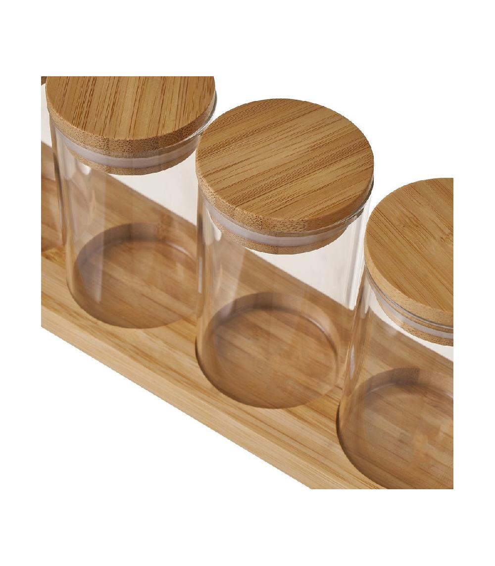 Wadiga Set De 4 Pots à épices En Verre Et Plateau En Bambou