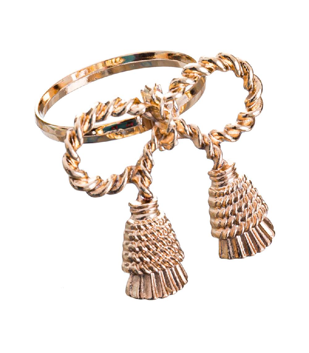 Wadiga Set De 4 Ronds De Serviette Dorés Noeuds 4cm