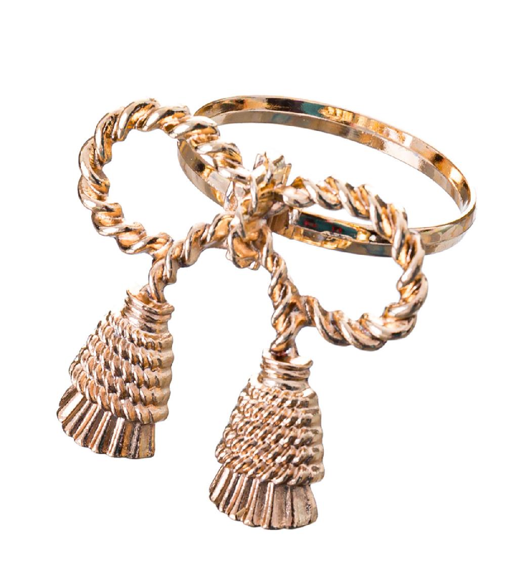 Wadiga Set De 4 Ronds De Serviette Dorés Noeuds 4cm